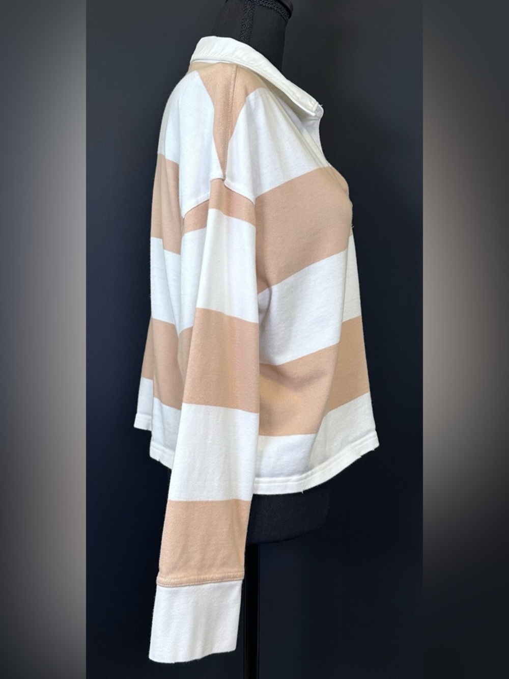 #200- aerie Striped Rugby Polo in Beige and White - Picture 8 of 14